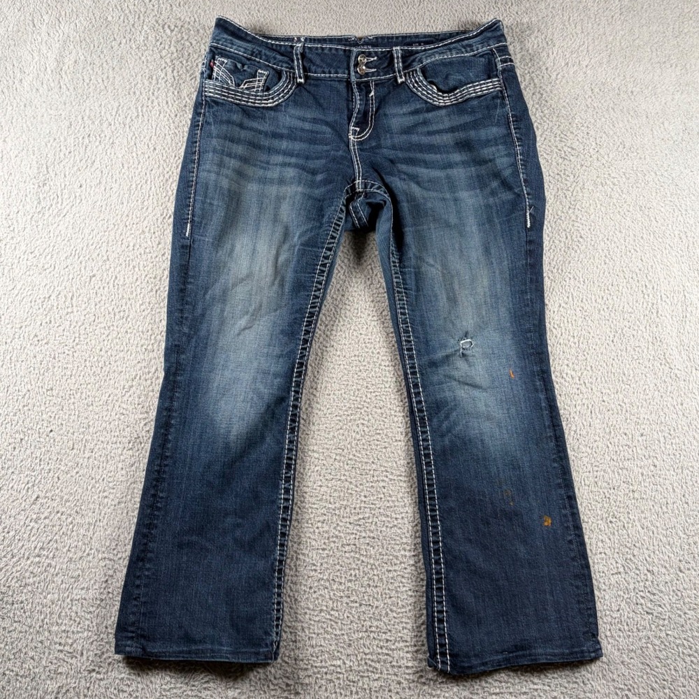 Vigoss Chelsea Slim Boot Jeans Dark Wash Thick Stitch Size 18 Rhinestone 36x33L